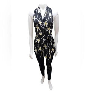Ginger & Smart EUC 100% Silk Black and Yellow  Wrap Style Tunic Size 6